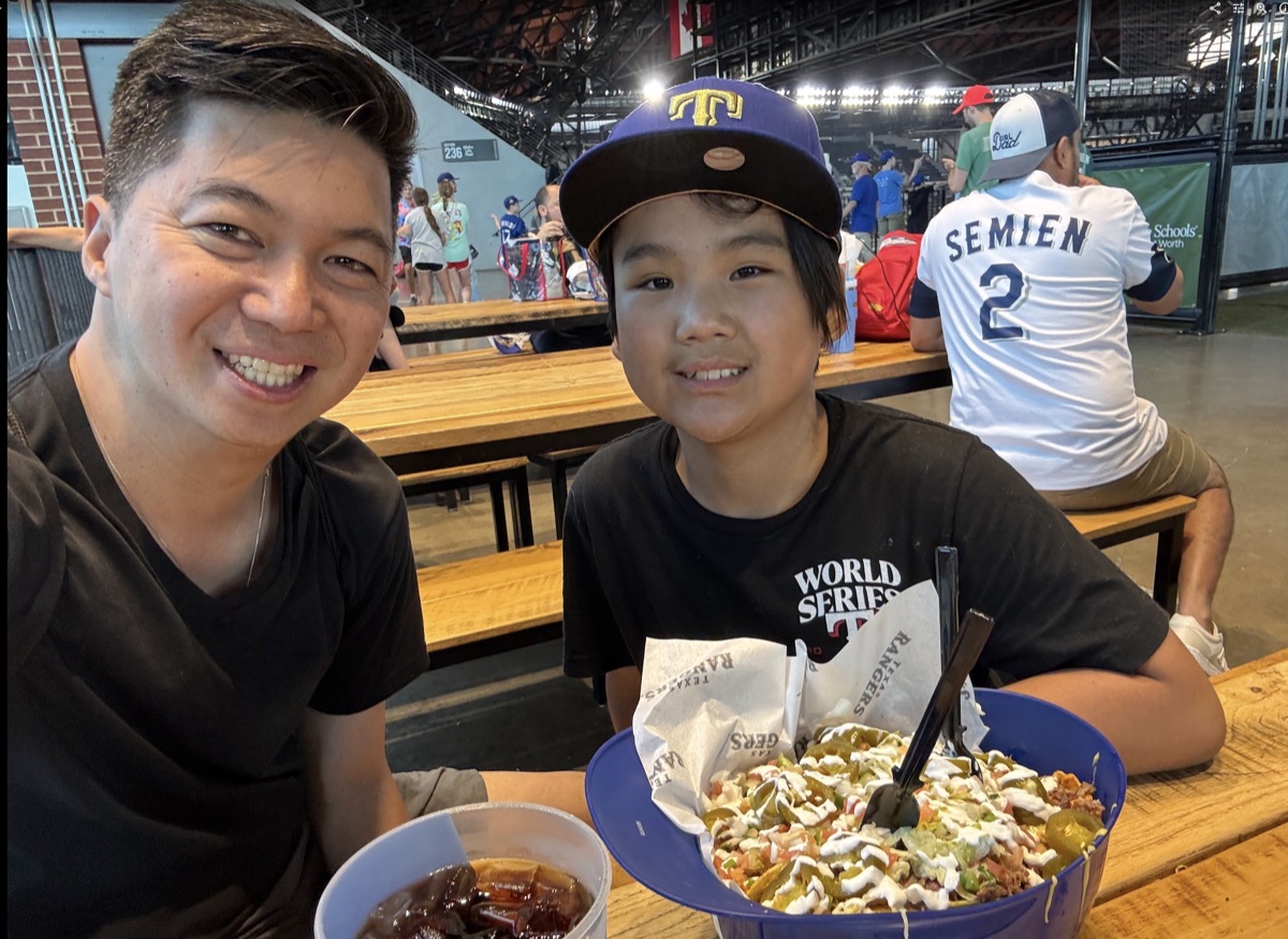 Ryle and Dad at the Texas Rangers game